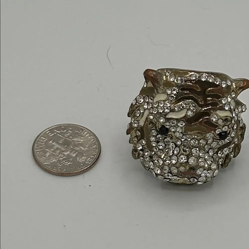 Tiger Cocktail Ring statement rhinestone brass enamel - size 7